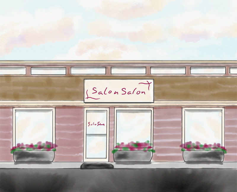 Watercolor rendering of Salon Salon in Tumwater, Washington - exterior view